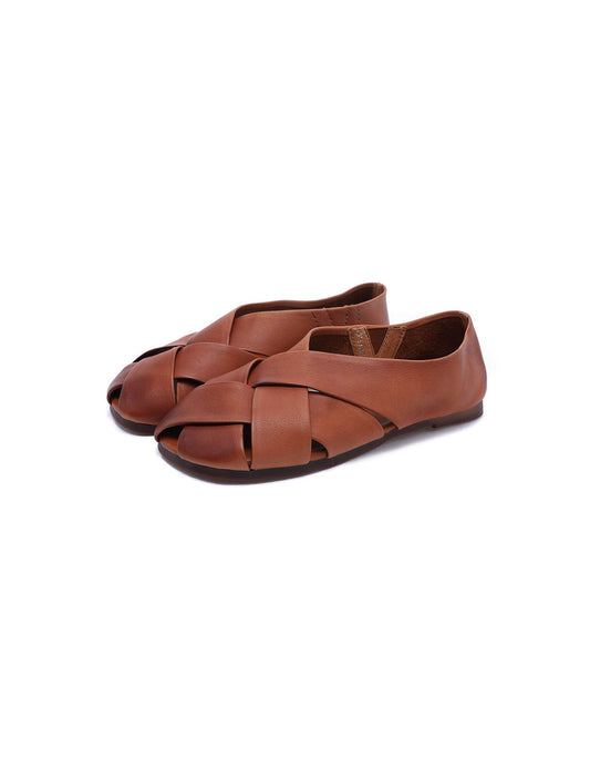 Retro Leather Comfortable Cross Straps Flat Sandals