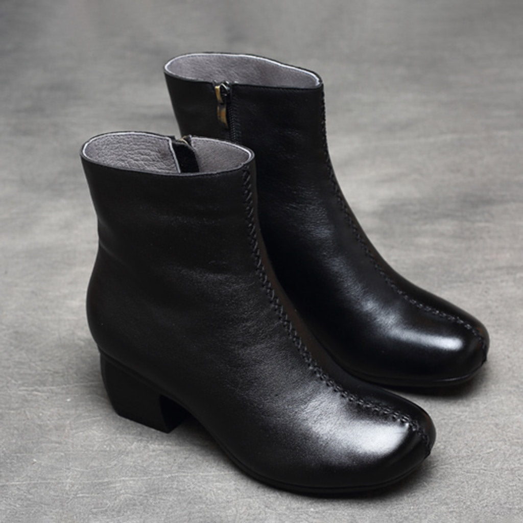 Retro Leather Chunky Women's Boots