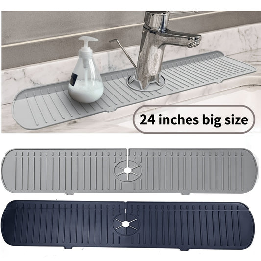 1pc Faucet Sink Splash Guard Mat, Kitchen Faucet Sink Splash Guard, Silicone Faucet Water Catcher Mat Cover, Sink Draining Pad Behind Faucet, Gray Black Silicone Drying Mat For Kitchen & Bathroom Countertop Protect