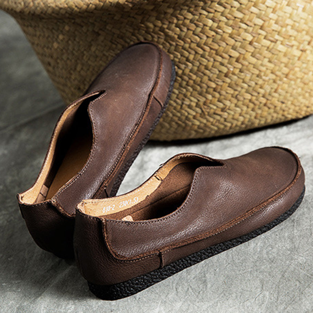 [Clearance]Handmade Soft Leather Slip-on Retro Flat Shoes 37