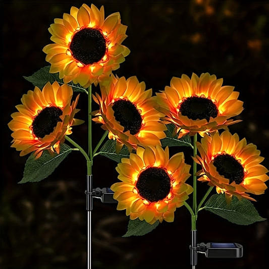 1pc Waterproof Sunflower Artificial Plant Flower with LED 1/3heads Solar Simulation Light