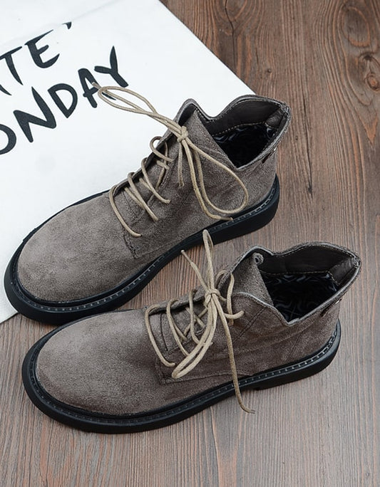 Retro Lace up Comfortable Suede Boots