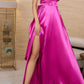 Elegant Solid Slit Oblique Collar Evening Dress Dresses