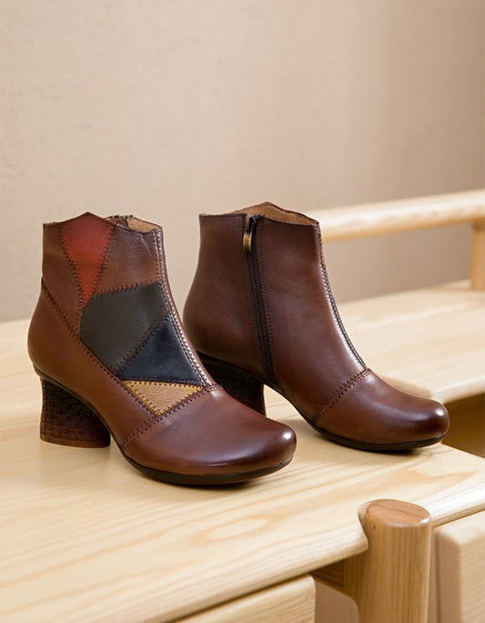 Retro Leather Handmade Chunky Women's Boots