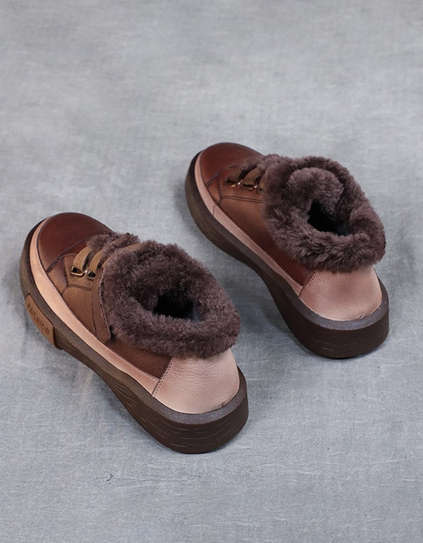 Retro Leather Fur Casual Sneaker For Women
