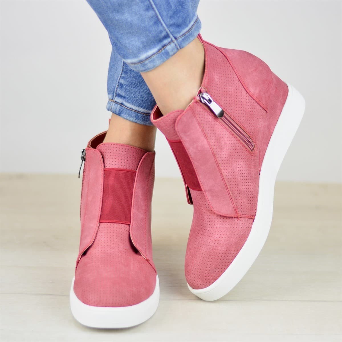 *Comfort Zipper Wedge Sneakers Plus Size Wedges with Side Zipper**