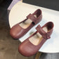Spring Round Toe Soft Leather Retro Flat Shoes