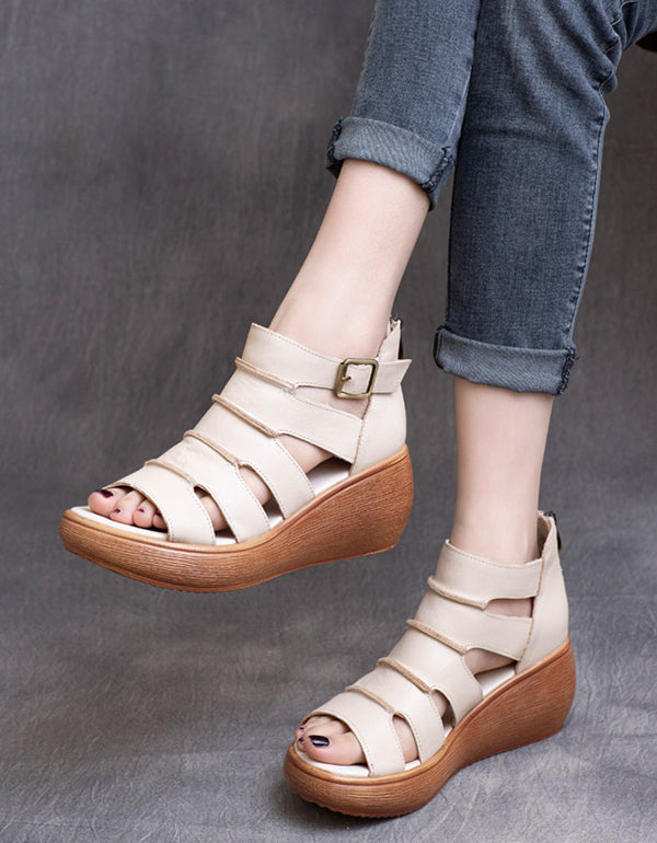 [Clearance]Women's Retro Leather Ankle Strap Sandals 38