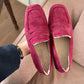 Square Head Fur Liner Suede British Loafers for Winter