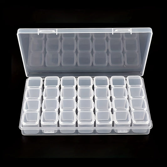 28 Grids Jewelry Organizer 1pc, Plastic Storage Container For Jewelry Ring Earring Studs Necklace, Diamond Rhinestone Beads Storage Boxes