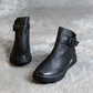 Women's Retro Leather Black Ankle Boots 35-42