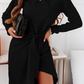 Fashion Elegant With Belt Asymmetrical O Neck Long Sleeve Dresses(3 Colors)