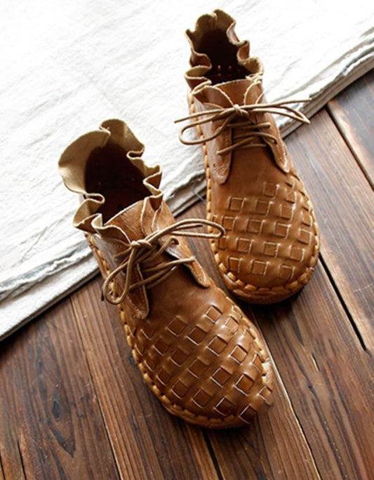 Spring Handmade Woven Retro Leather Boots