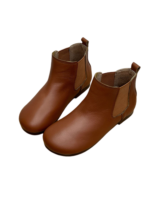 Side Elastic Round Toe Soft Leather Boots 35-41