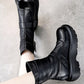 Retro Leather Thick Heel Mid-tube Buckle Black Boots