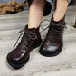 Retro Leather Lace-up Wide Toe Box Ankle Boots