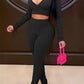 Black Sexy Solid Patchwork V Neck Long Sleeve Regular Sleeve Short Two Pieces