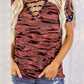 Casual Street Camouflage Print Hollowed Out Split Joint V Neck T-Shirts(5 colors)