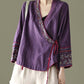 Retro Embroidered Short Linen Cardigan Long-sleeved
