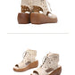 Summer Retro Leather Lace-Up Wedge Sandals