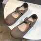 Spring Round Toe Soft Leather Retro Flat Shoes