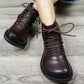 Retro Leather Lace-up Wide Toe Box Ankle Boots