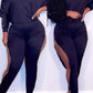 Black Fashion Casual Solid Hollowed Out Off the Shoulder Long Sleeve Two Pieces