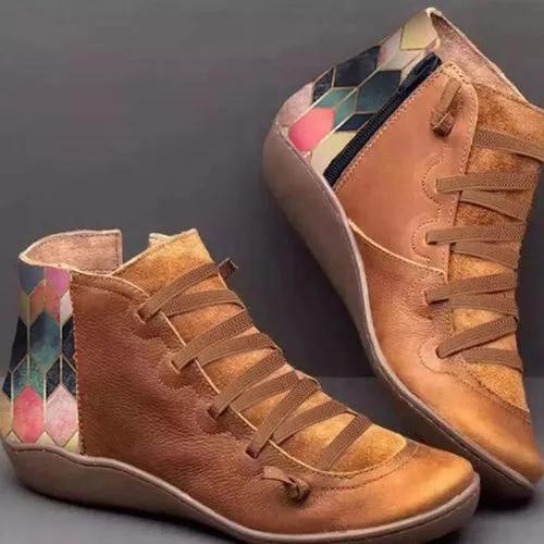Women's Lace-up Ankle Boots Flat Heel Boots**