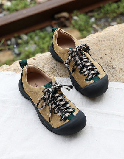Round Head Lace-up Non-slip Leather Walking Sneakers