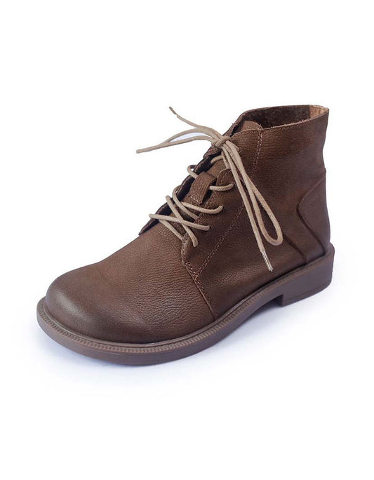 Soft Leather Wide Head Retro Boots