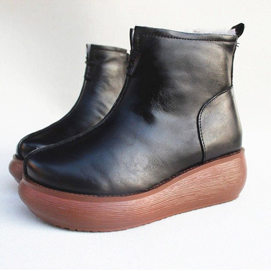 Retro Leather Winter Fur Inside Wedge Boots | Gift Shoes