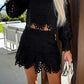 Celebrities Elegant Solid Lace Embroidered Hollowed Out O Neck Long Sleeve Two Pieces