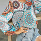 Fashion Casual Print Patchwork O Neck Tops