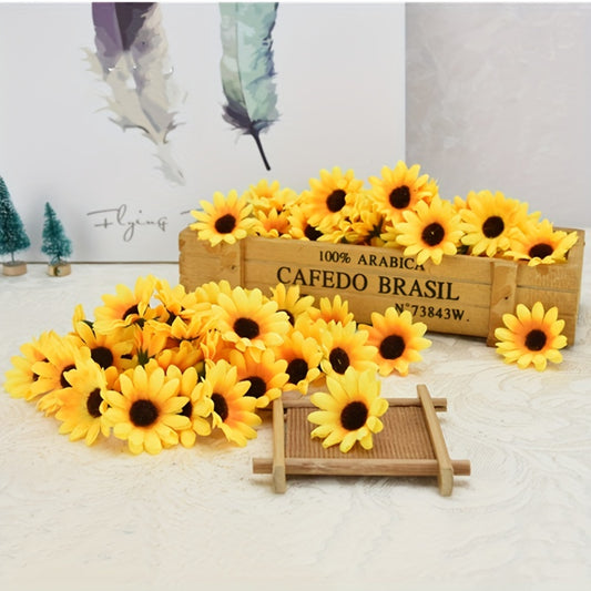 100pcs/pack Handmade Sunflower Flower Heads for DIY Decorations and Interiors - 1.57inch/4cm Diameter