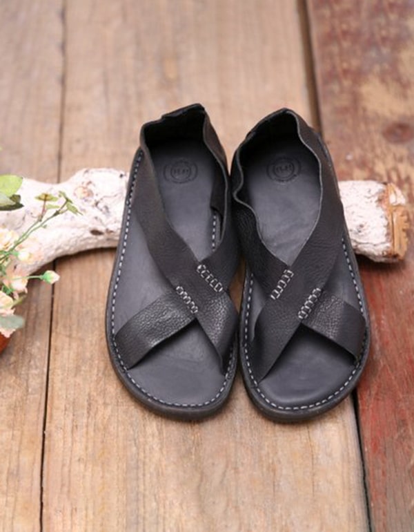 Soft Leather Summer Cross Strap Sandals