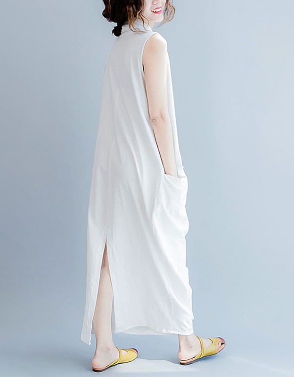 Summer Cotton Cross V-neck Sleeveless Dress