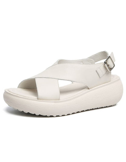 Summer Cross Strap Slingback Wedge Sandals White
