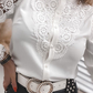 Elegant Solid Lace Hollowed Out Buckle Mandarin Collar Tops