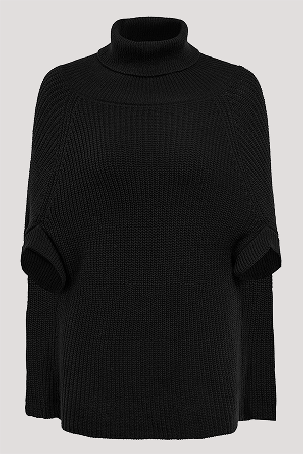 Casual Street Solid Split Joint Turtleneck Tops Sweater (Without Belt)(4 colors)