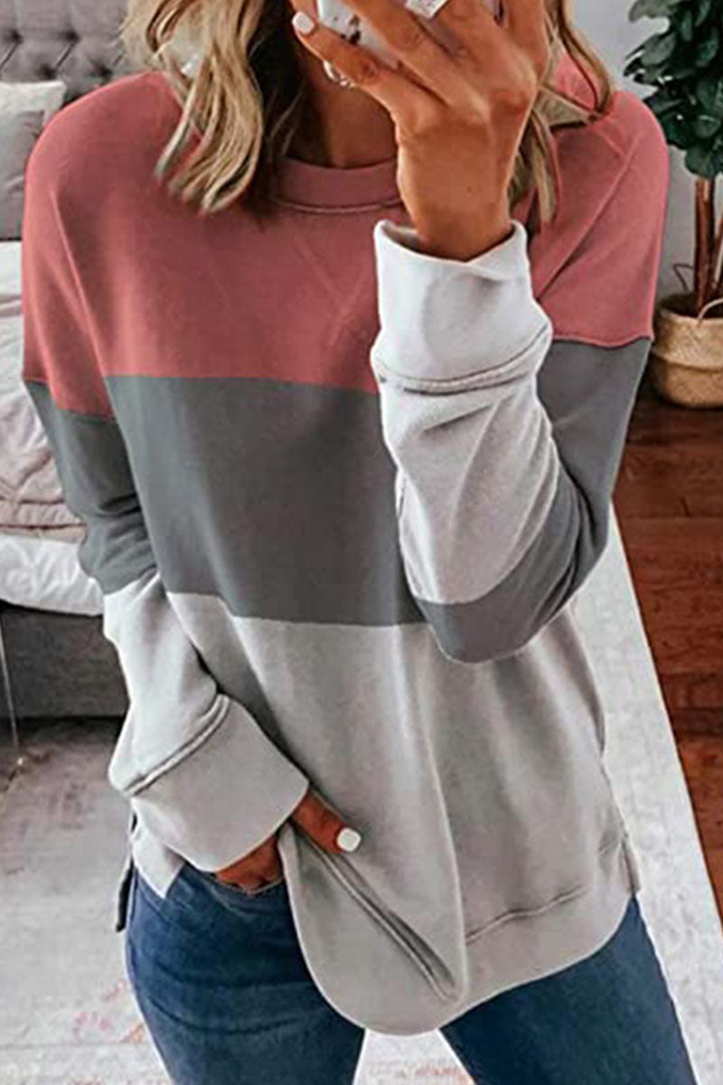 Fashion Casual Patchwork Pullovers O Neck Tops(3 colors)