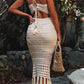Casual Vacation Solid Tassel Hollowed Out See-through Halter Sleeveless Two Pieces