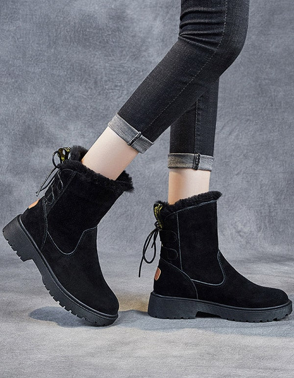 Suede Mid-tube Thick Heeled Winter Boots