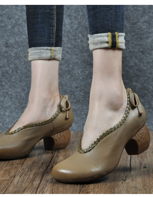 Spring Retro Handmade Chunky-heeled Shoes
