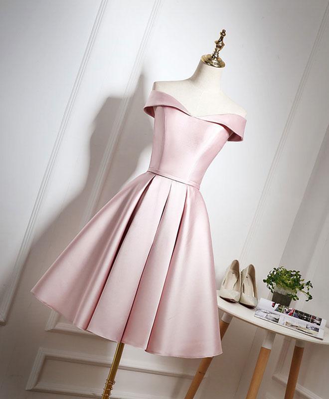 Cute Pink A Line Short Prom Dress, Pink Evening Dress - Veooy