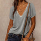 Short Sleeves Casual Solid V Neck Tops