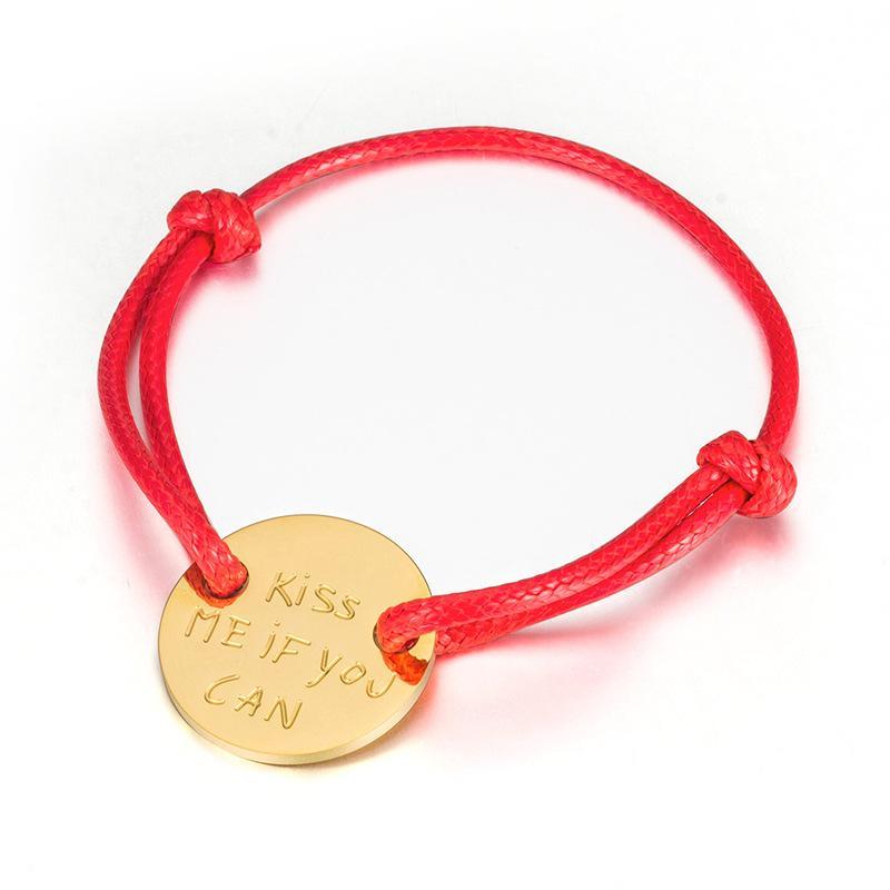 Kiss me if you can Handmade Medal Cord  Bracelet-veooy