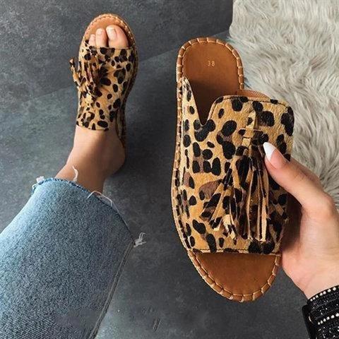 Leopard Print Tassel Mules Sandals *