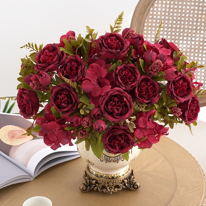 1pc Fake Plastic Peony, Artificial Flowers Fake Roses Bouquet Household Decoration Wedding Flower Christmas Decoration
