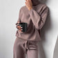 Pure color casual high-necked long-sleeved sweater and trousers women's suit