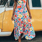 Floral Printed Summer Backless Mid Calf Dress With Pocket